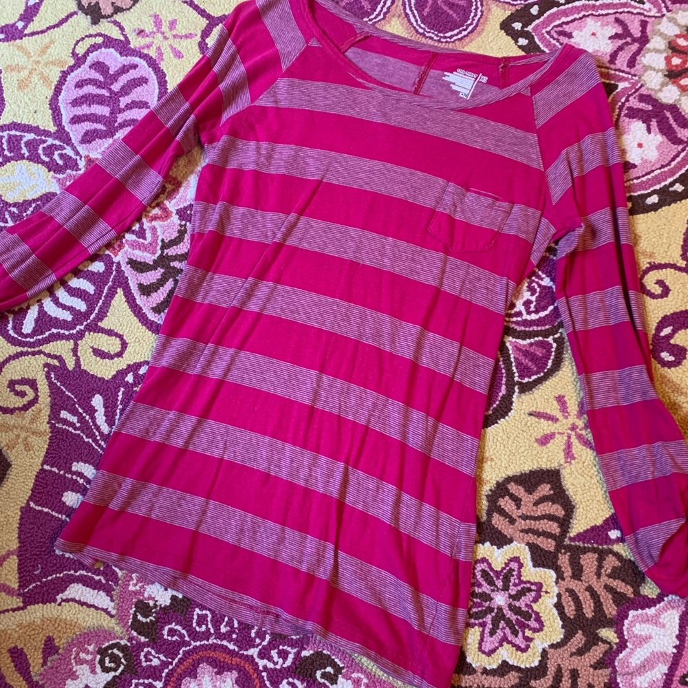Pink Stripe Cotton Modal Blend Convertible Sleeve Blouse
